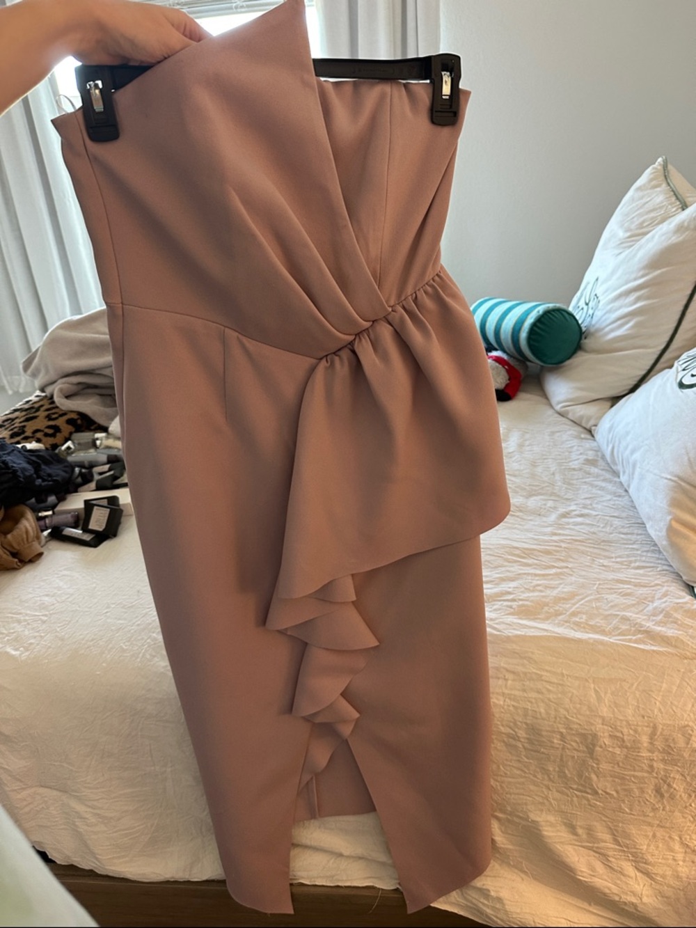 Strapless Ruffle Midi Dress